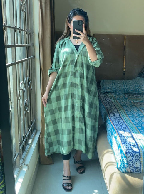 Green Korean Check Dress
